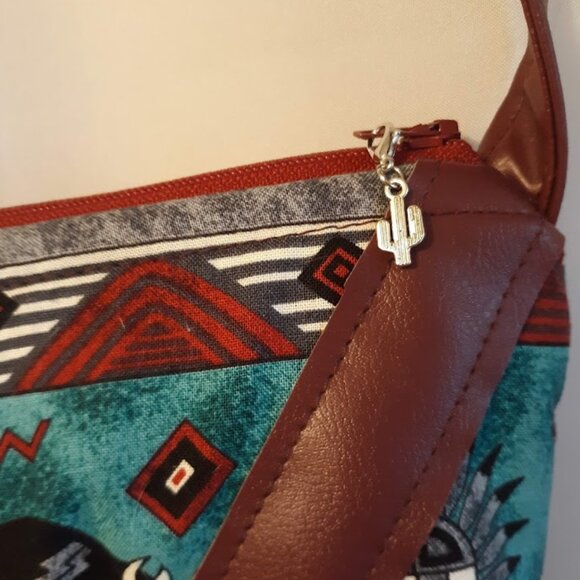 New Southwestern Buffalo Native Cowgirl Purse Teal Burgundy Mini Shoulder Bag - Picture 4 of 10